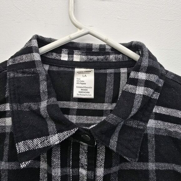 Urban Groove Buffalo Plaid Flannel Shirt Black White Sz Large (A9) - Picture 3 of 7